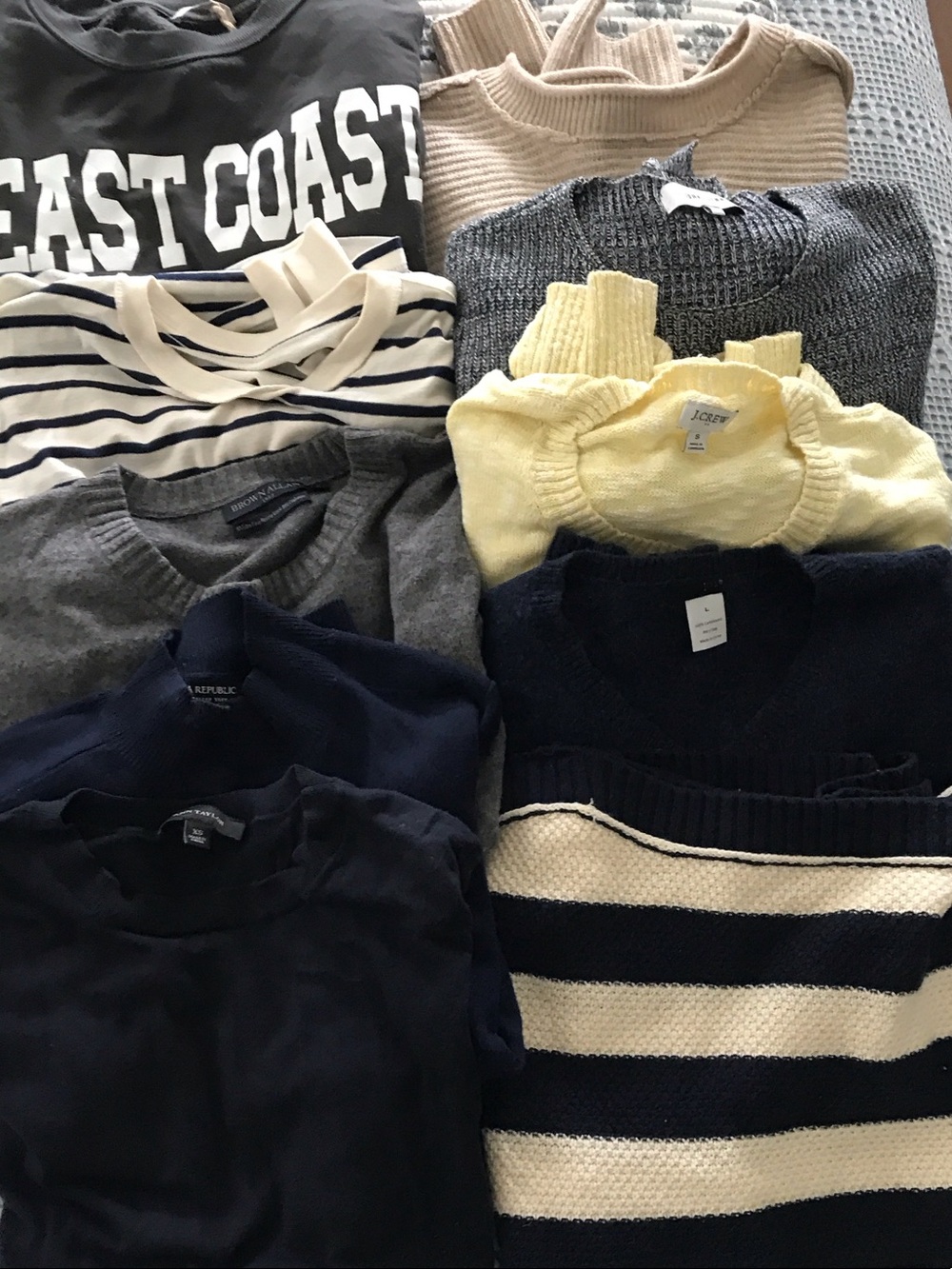 Womens lot of  10 sweaters, Navy and Cream Striped Sweater - Classic Crewneck